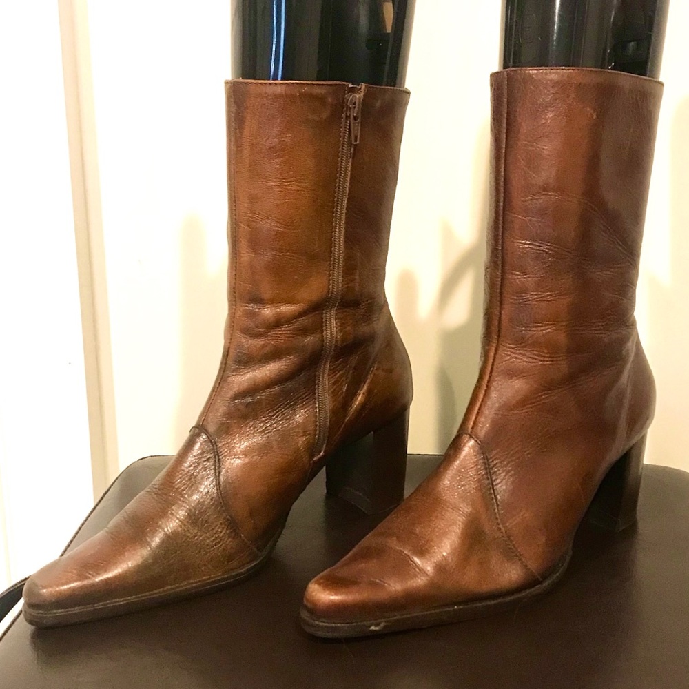 Brown Pointed Toe Leather Boots